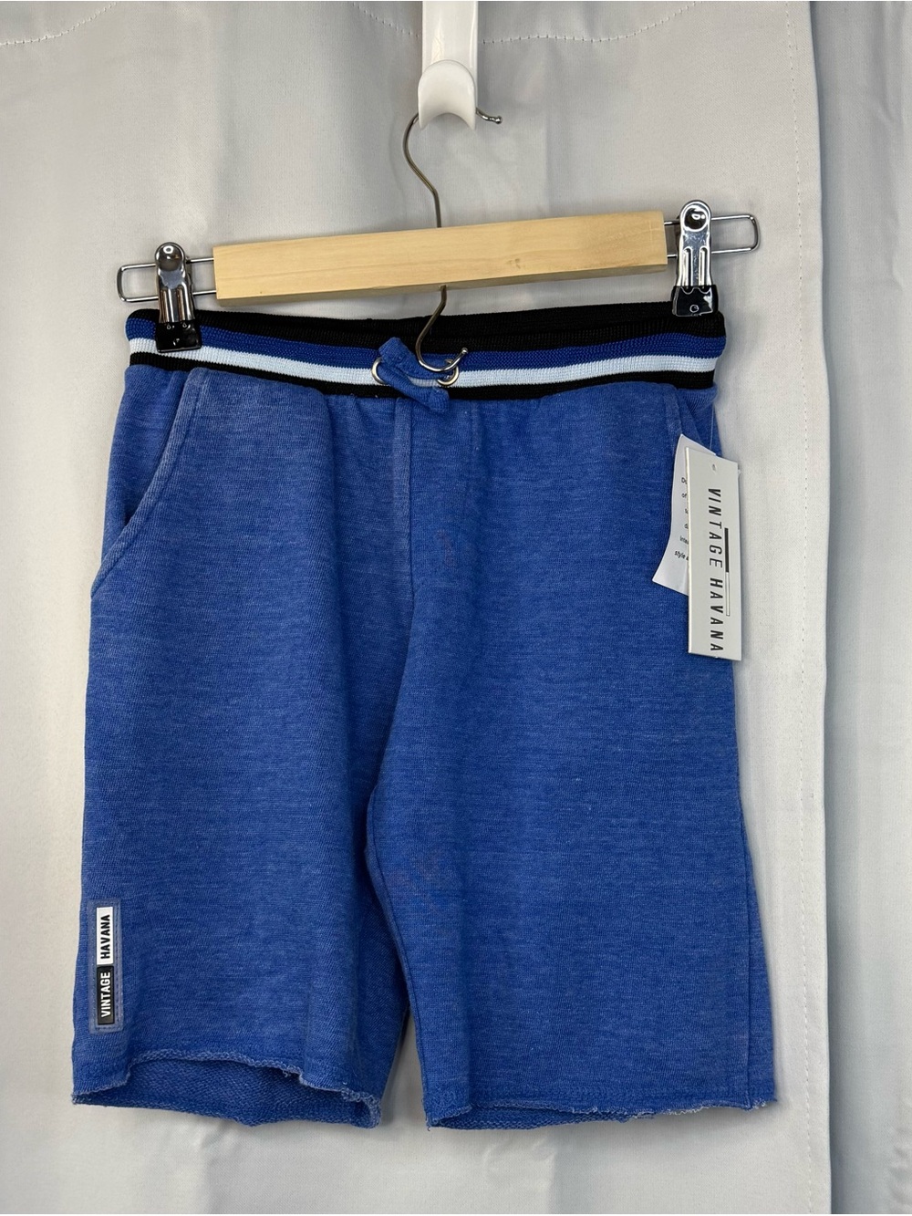 NWT Vintage Havana Boys Small Blue Fleece Shorts Drawstring Pocket Pull-on